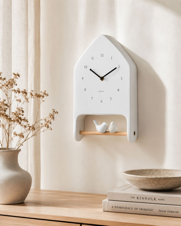 Wall-Clock-Love-Birds-karlsson Love Birds | Wandklok vogelgeluiden wit